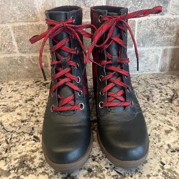 Sorel womens size 7 Lexie Buffalo plaid red Joan of arc wedge boots shoes winter - Picture 7 of 11